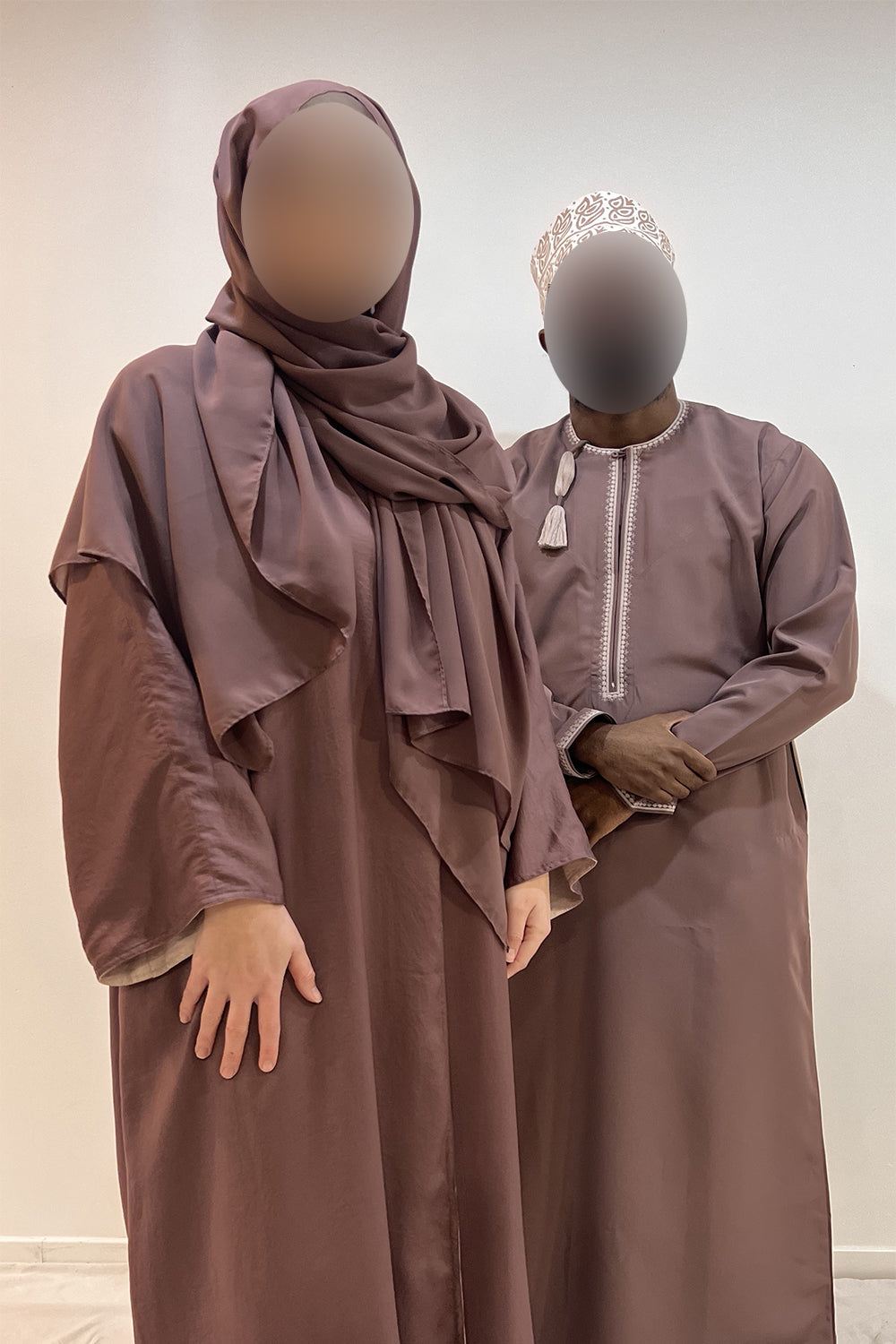 Abaya couple Purple Cream Reversible