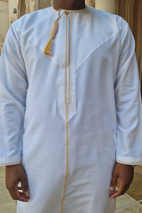 Qamis Omani New Detail White & Gold 