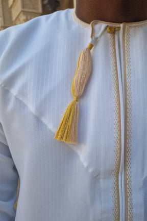 Qamis Omani New Detail White & Gold 